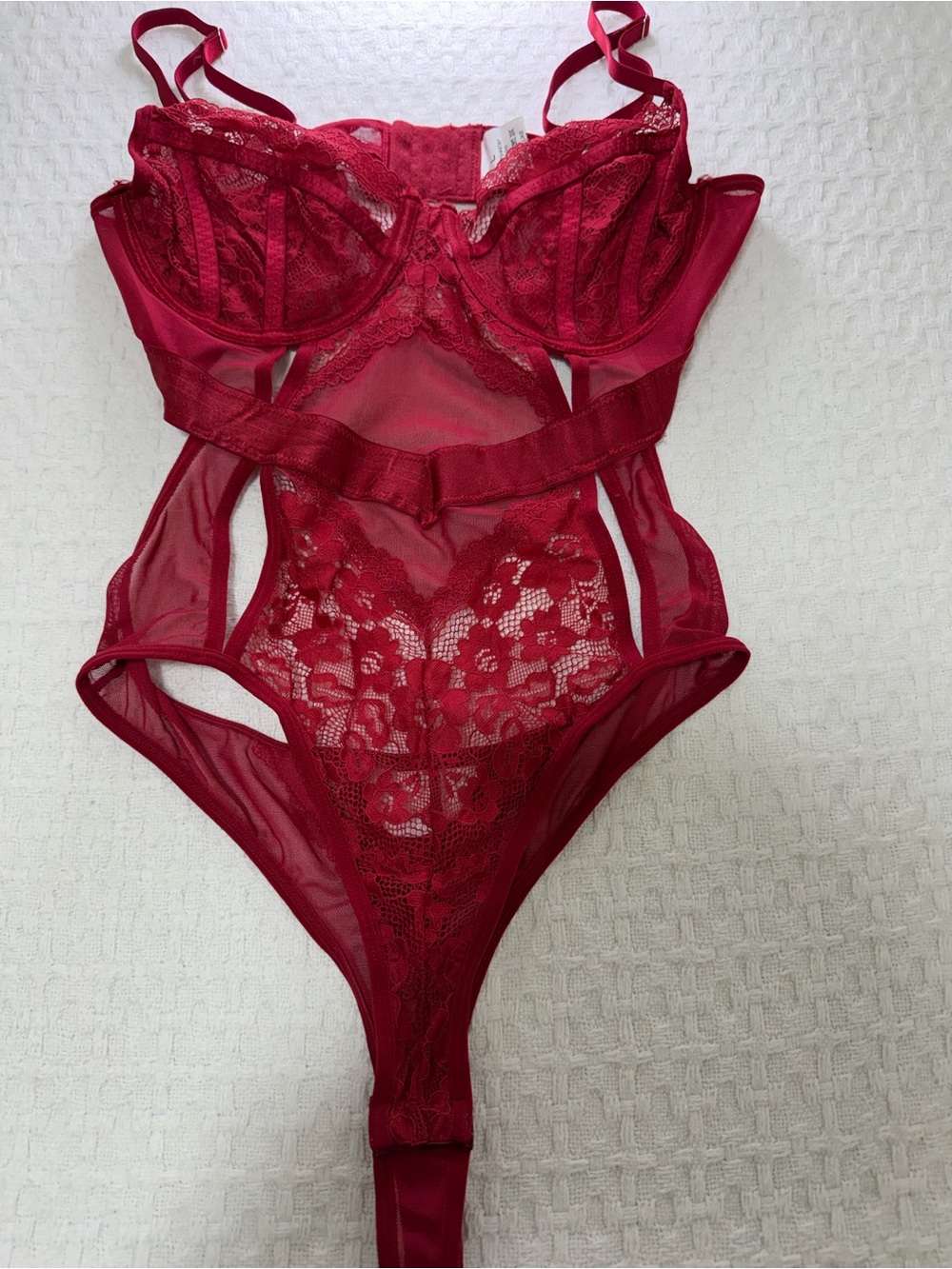 Red Lace Sheer Bodysuit - Women's Intimates